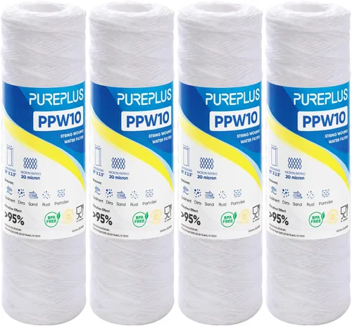 PUREPLUS Filtro de sedimentos para heridas de cuerda para toda la casa de 20 micrones de 10 x 2.5 pulgadas para agua de pozo, cartucho de repuesto