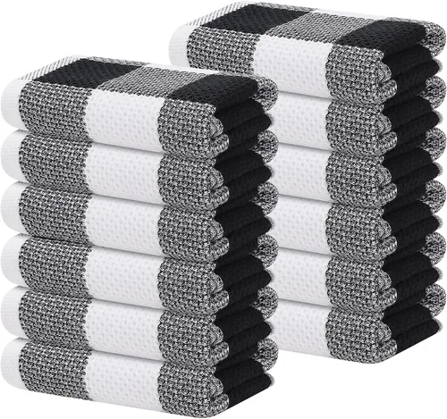 Miniatura 11 de Homaxy Paños de cocina 100% algodón, tejido gofre a cuadros, 12 x 12 pulgadas, toallas para platos súper suaves y absorbentes, de secado rápido