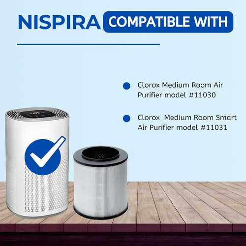 Miniatura 2 de Nispira 12030 Filtro de repuesto para purificador de aire Clorox 11030 11031 Sala mediana 3 en 1, carbón activado HEPA verdadero que elimina humo