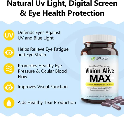 Miniatura 8 de Holistic Health Labs Visión Alive Max con 8 Ingredientes Naturales Lutemax® 2020, Mirtos, Arándanos, c3g de Grosella Negra, Baya Maqui, Azafrán