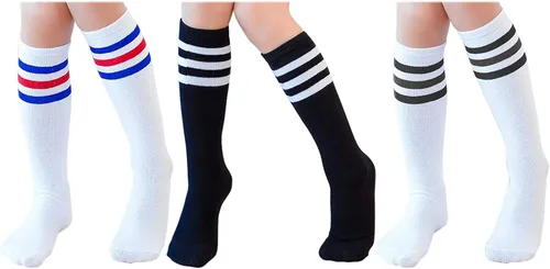 Miniatura 16 de TOCONFFON Calcetines de tubo hasta la rodilla para niños, niñas y adolescentes, calcetines deportivos de algodón para la escuela de fútbol, uniforme