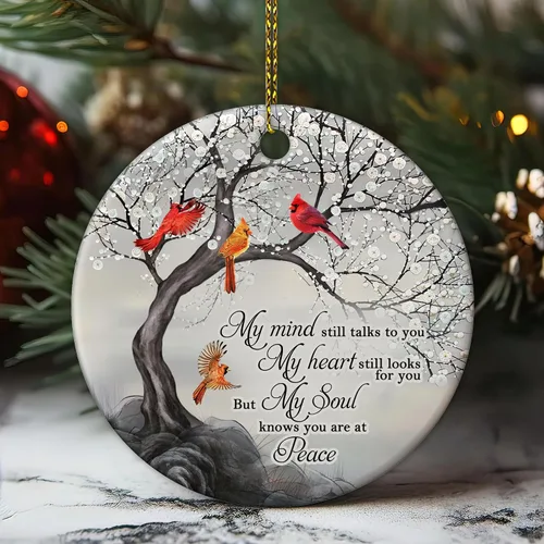 Miniatura 2 de HYTURTLE My Mind Still Talks to You - Adorno de Cerámica Círculo Cardenal - Adorno Navideño Conmemorativo Regalos por la Pérdida de un Ser Querido
