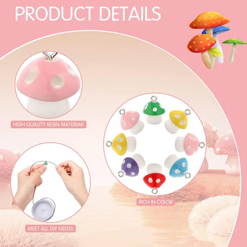 Miniatura 4 de BENBO 36 dijes de hongo, mini resina en forma de hongo, joyería para encontrar dijes coloridos de hongos con caja para bricolaje, pulseras, aretes