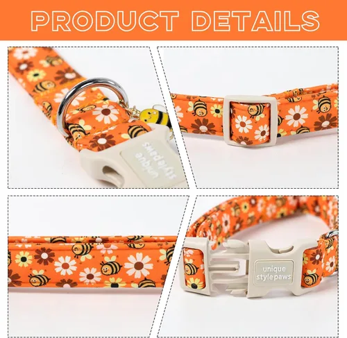 Miniatura 3 de Collar de perro de Unique style paws con hebilla de plástico y colgante de abeja y margarita, collares para cachorros para niños, niñas, perros