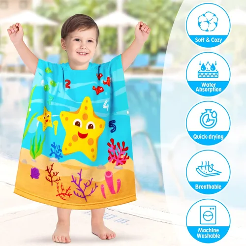 Miniatura 8 de HUANLANG Toalla de playa con capucha para niños y niñas, toalla de playa para baño, piscina, poncho de playa, toalla de algodón súper suave