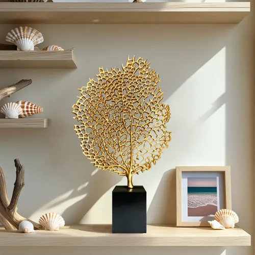 Miniatura 2 de Decozen Escultura de coral de resina para decoración del hogar, acabado dorado para consola de temporada, estante de mesa en habitación, dormitorio
