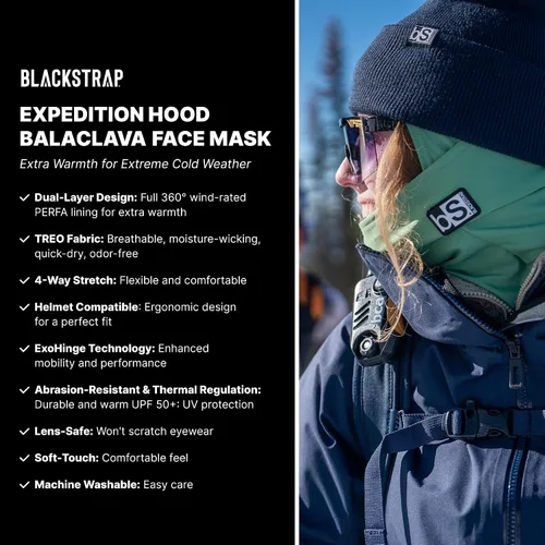 Miniatura 2 de BLACKSTRAP Expedition - Pasamontañas con capucha, doble capa, transpirable, absorbe la humedad y compatible con casco, talla única