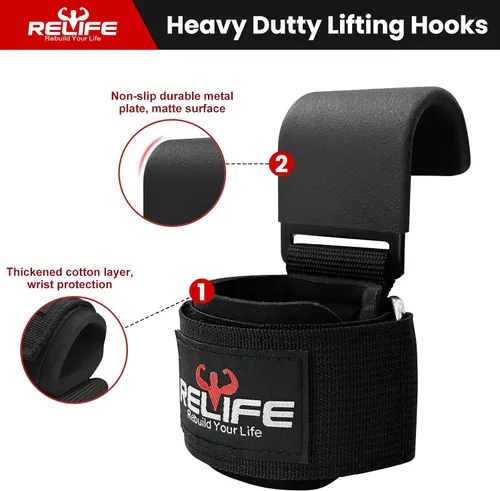 Miniatura 4 de RELIFE REBUILD YOUR LIFE Ganchos de levantamiento para hombres y mujeres (par), correas para dominadas, agarres de muñeca Gym Reapers