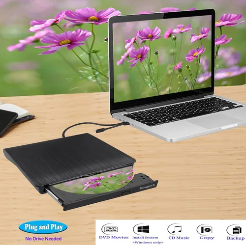 Miniatura 4 de Unidad externa de CD de DVD, USB 3.0 Tipo-C Ultra Slim Drives CD DVD RW Player/DVD CD ROM Drive/Writer/Rewriter/USB CD Burner Compatible con Mac