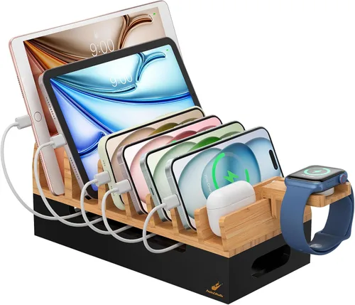 Miniatura 12 de Cargador de pared USB, estación de carga USB de escritorio para múltiples dispositivos, 40W 8A, 5 puertos, cargador portátil de viaje para teléfono