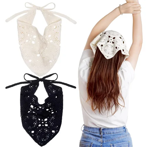 Miniatura 10 de hoyuwak 2 bandanas de ganchillo para el cabello, diademas para la cabeza para mujeres y niñas, accesorios para el cabello de fresa floral