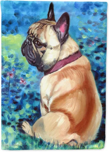 Caroline's Treasures 7313GF Bandera decorativa de bulldog francés con flores, diseño de bulldog francés con flores, tamaño de jardín, multicolor