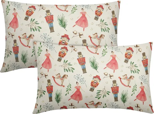 Miniatura 14 de Fundas de almohada florales de invierno 12x20 pulgadas - Juego de 2, estampado de flores de acuarela verde con hojas, temática rústica, fundas Árbol