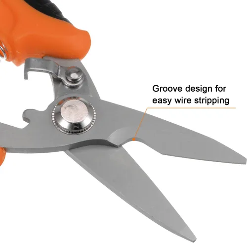 Miniatura 5 de HARFINGTON Tijeras industriales de 7 pulgadas de acero inoxidable tijeras cuchillas con mango negro naranja para cortar láminas finas de cobre