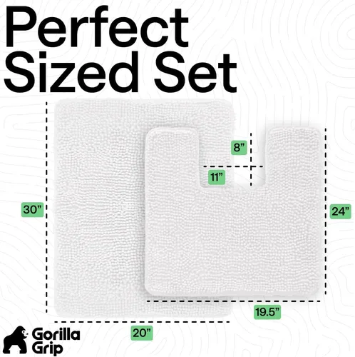Miniatura 2 de GORILLA GRIP - Juegos de alfombras de baño, juego de 2 alfombras de felpilla suave, alfombra base para inodoro y alfombra de 30 x 20 pulgadas, Blanco