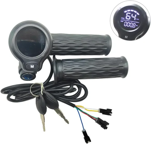Empuñadura del acelerador de bicicleta, 36 V 48 V eléctrica para bicicleta, empuñaduras de acelerador giratorio con pantalla LCD y cerradura de llave