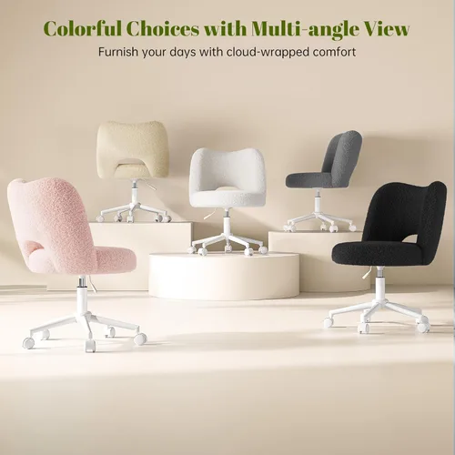 Miniatura 21 de DurayLoly Silla de Tocador con Ruedas Rosa, Linda Silla de Tocador con Respaldo, Silla de Escritorio Ultra-Suave de Felpa, Silla de Oficina Pequeña