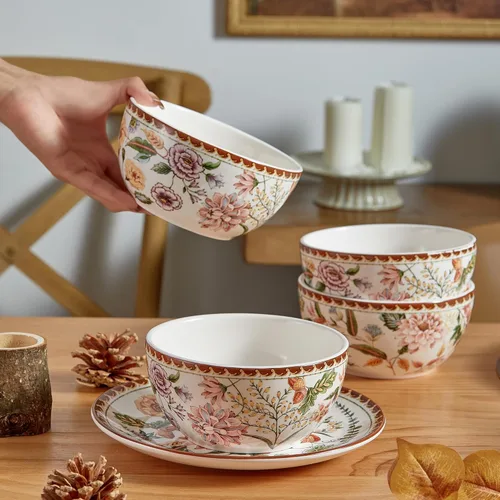 Miniatura 4 de Bico Blooming Moment Juego de 4 Tazones de Cereal, Tazones Hondos de Cerámica de 26 oz para Sopa, Cereal, Ensalada, Fideos, Cocina, Seguros