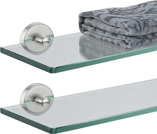 Miniatura 28 de JQK Estantería de baño de vidrio bronce, estante con toallero de 15 pulgadas de vidrio templado, almacenamiento para ducha de 16 por 5 pulgadas