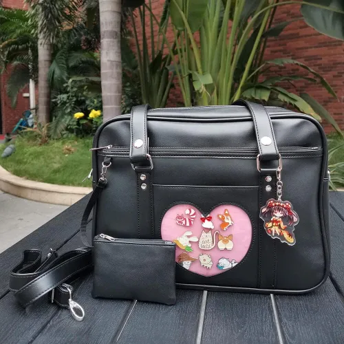 Miniatura 3 de STEAMEDBUN Kawaii Ita - Bolsa escolar japonesa, bonita bolsa de mano con hombro grande, diseño de corazón animé