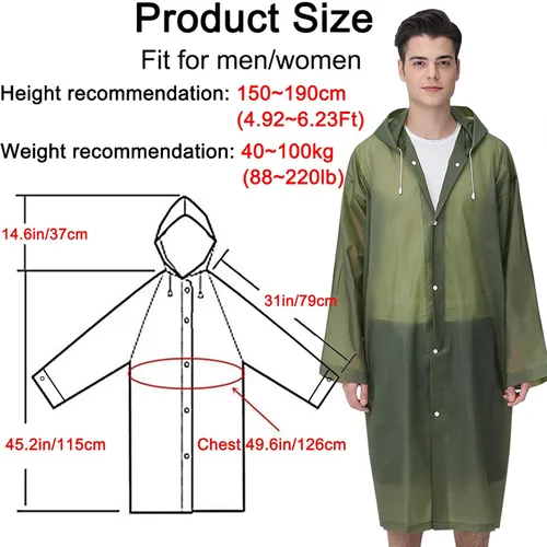 Miniatura 17 de Cosowe Ponchos de lluvia reutilizables para adultos, 2 piezas impermeables de emergencia para mujeres y hombres con capucha y cordón