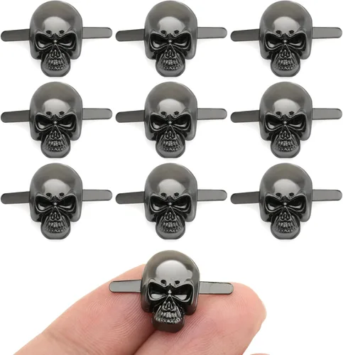 Miniatura 9 de CRAFTMEMORE Paquete de 10 adornos de piel con forma de calavera y forma gótica de hueso (pequeño, 0.315 x 0.551 in, plateado)