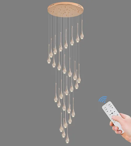 Miniatura 18 de Moderno candelabro de cristal de 7 luces, color negro, H60 pulgadas, techo alto, espiral, regulable, LED, burbuja, gota de lluvia, lámpara