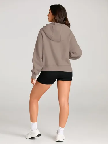 Miniatura 3 de AUTOMET Sudaderas con capucha para mujer, con media cremallera, chaquetas de vellón, tops de gran tamaño, trajes de otoño, ropa de moda de invierno