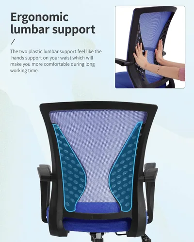 Miniatura 7 de Silla de oficina para el hogar, con respaldo de altura media, para computadora, con soporte lumbar giratorio, ajustable, para trabajo, ergonómica