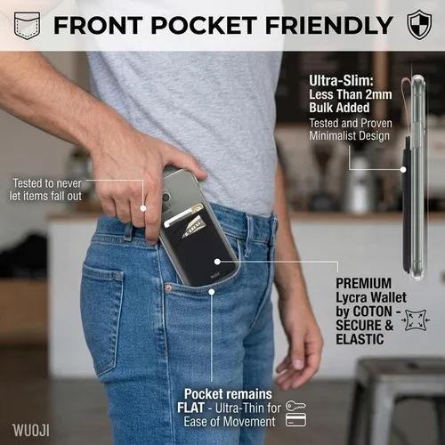 Miniatura 6 de Cartera para tarjetas de teléfono con bloqueo RFID, doble bolsillo seguro, ultradelgada, autoadhesiva, funda para tarjetas de crédito, calcomanía