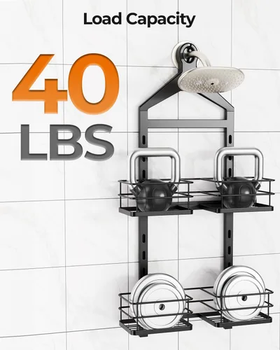 Miniatura 9 de ODesign Organizador de ducha de 2 niveles de altura ajustable, organizador de almacenamiento de estantes de baño, cesta de color negro