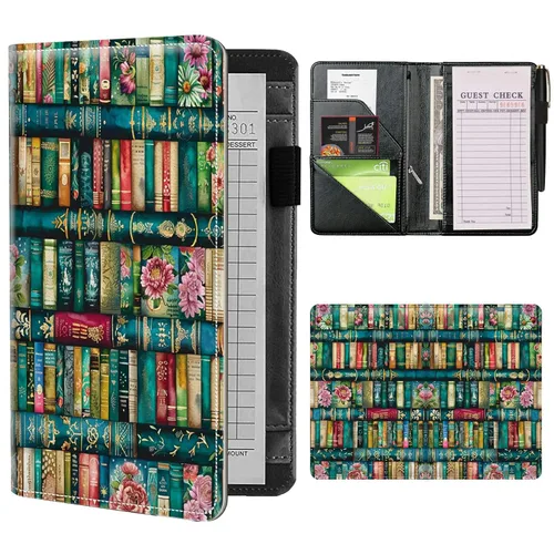 Miniatura 18 de Libros de mesero para camarera con bolsillo con cremallera, lindo esqueleto de baile, almohadillas de cuero para servidor, organizador de meseros