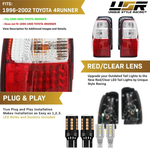 Miniatura 4 de USR DEPO 96-02 Luces traseras para 4Runner - Rojo/Transparente Plug and Play TODOS LOS LED INCLUIDOS Juego de lámparas traseras