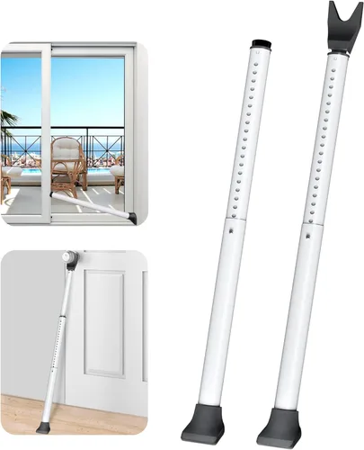 AceMining Barra de seguridad para puerta mejorada y barra de patio deslizante, topes resistentes ajustables para el hogar, apartamento, viajes Blanco