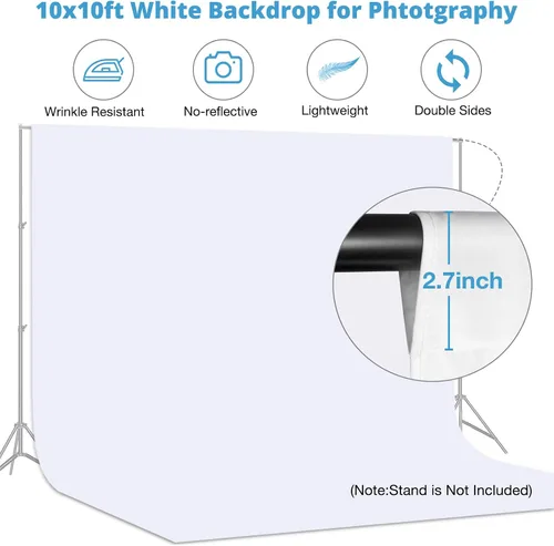 Miniatura 5 de Aimosen Telón de fondo blanco de 10 x 10 pies para fotografía, cortinas de fondo grandes y puras para fotos, telones de fondo de alta densidad