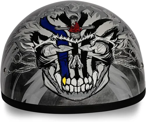 Miniatura 50 de Daytona Helmets - Medio casco de motocicleta con diseño de calavera y huesos cruzados – Aprobado DOT [Gráficos]