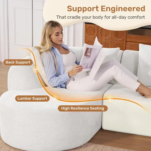 Miniatura 3 de Sofá modular modular de 114 pulgadas para sala de estar, moderno sofá modular con diván, sofá seccional en forma de L, no requiere montaje, beige