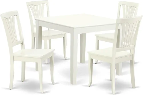 East West Furniture OXAV5-LWH-W Oxford - Juego de comedor de 5 piezas para 4 personas, incluye una mesa cuadrada y 4 sillas de comedor, 36 x 36