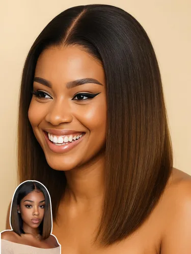 Sunber Peluca de cabello humano lacio estilo Bob Yaki de color castaño ombré, sin pegamento, 7 x 5 HD, precortada, nudos blanqueados, lista para