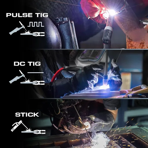 Miniatura 4 de Sunstac Soldador TIG de 200 A con pulso, 110 V/220 V de doble voltaje, máquina de soldadura DC TIG/TIG de pulso/TIG puntual/Stick 3 en 1, pantalla