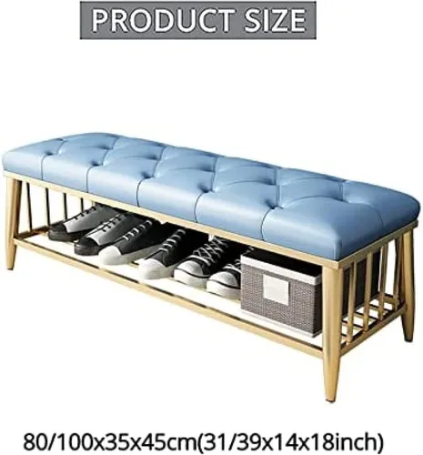 Miniatura 4 de Asiento de piel sintética, taburete de entrada para sala de estar, zapatero de primera calidad, banco de zapatos de alta calidad, banco de Azul