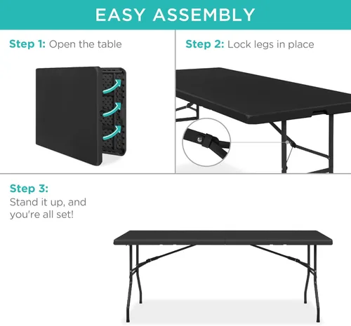 Miniatura 7 de Best Choice Products Mesa plegable de plástico de 6 pies, para interiores y exteriores, resistente, portátil, con asa, seguro para picnic, fiesta
