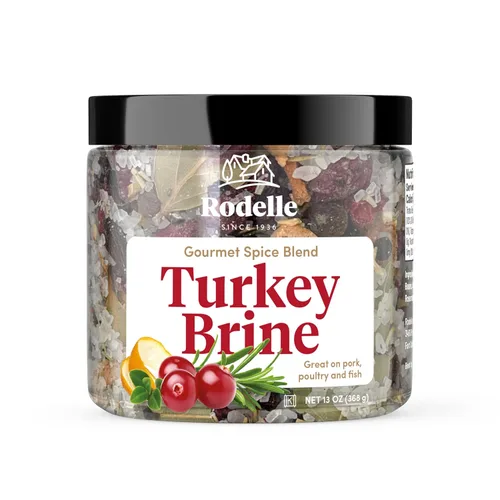 Rodelle Gourmet Salmuera de Pavo, Frasco de 13 Oz, Bueno para un Pavo, Ingredientes Premium para Retener la Humedad | Pavo, Cerdo, Pollo, Pescado