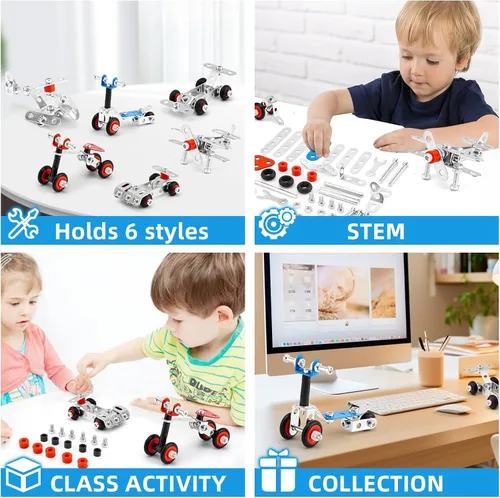 Miniatura 4 de BESTYMXY Juego de modelos de metal para autos y aviones, modelo de kit de construcción, 231 piezas, 6 modelos, juguetes de construcción de proyectos