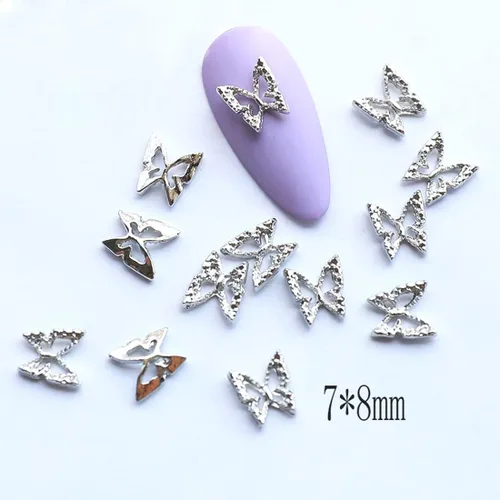 Miniatura 3 de WOKOTO 100 dijes de uñas de mariposa plateada para uñas acrílicas, joyería de mariposa 3D, joyería de uñas para uñas acrílicas, arte de mariposa 3D