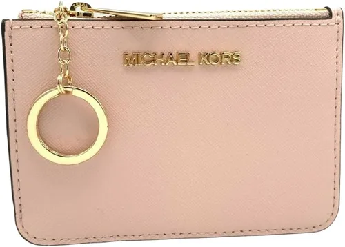 Michael Kors Jet Set - Bolsa de viaje pequeña con cremallera superior y soporte para identificación en piel Saffiano rubor en polvo Powder Blush