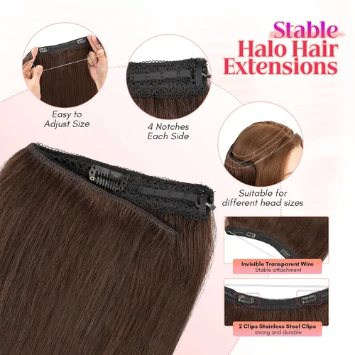 Miniatura 9 de Extensiones de cabello halo Rich Choices de pelo humano 100% Remy con alambre invisible en extensiones de cabello, pieza única, secreta, con línea