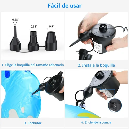 Miniatura 7 de PULIDIKI Bomba de aire eléctrica para inflables, bomba de colchón de aire con 3 boquillas, inflador, deflador, bomba de aire rápida para colchones