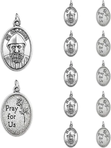 Miniatura 20 de Rlcvecv 10 piezas de medalla de San Carlo Acutis con juego de tarjetas sagradas, colgante de metal de San Carlos Acutis para collar, pulsera