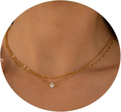 LOXUAKAM Collar de cruz para mujer, chapado en oro de 18 quilates, collar de cruz simple en capas para mujer, collar con colgante de cruz de